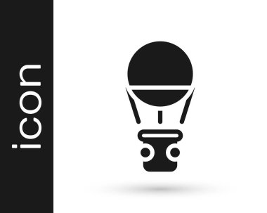 Siyah Sıcak Hava Balonu simgesi beyaz arkaplanda izole edildi. Seyahat için hava taşımacılığı. Vektör.