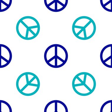 Mavi Barış simgesi, beyaz arka planda kusursuz desen izole etti. Hippi barış sembolü. Vektör.