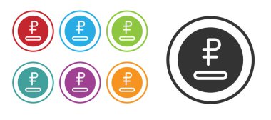 Siyah ruble, ruble para ikonu beyaz arka planda izole edilmiş. Rus sembolü. Simgeleri renklendirin. Vektör.