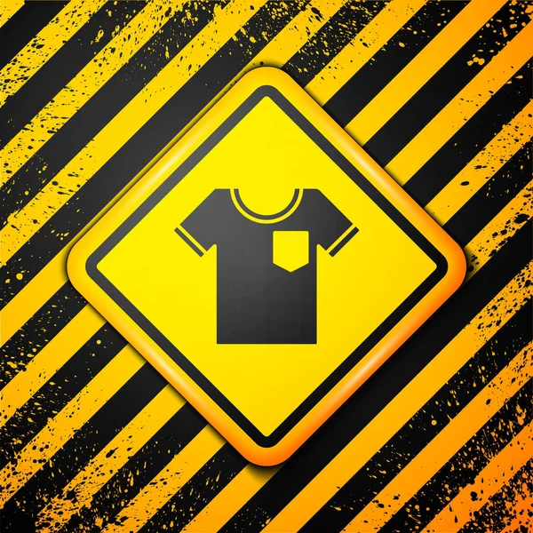 Czarna Ikona Koszulki Odizolowana Żółtym Tle Znak Ostrzegawczy Ilustracja Wektora — Wektor stockowy