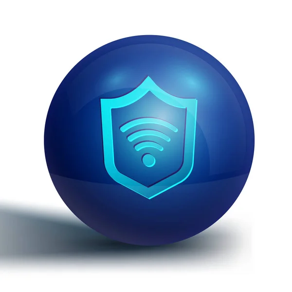 Blue Shield Con Wifi Icona Del Simbolo Rete Wireless Isolato — Vettoriale Stock