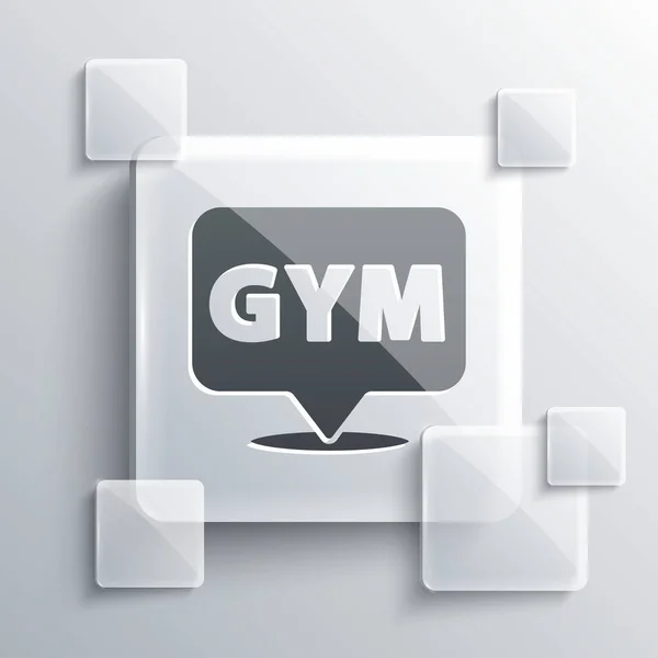 Grey Location Gym Icoon Geïsoleerd Grijze Achtergrond Vierkante Glazen Panelen — Stockvector