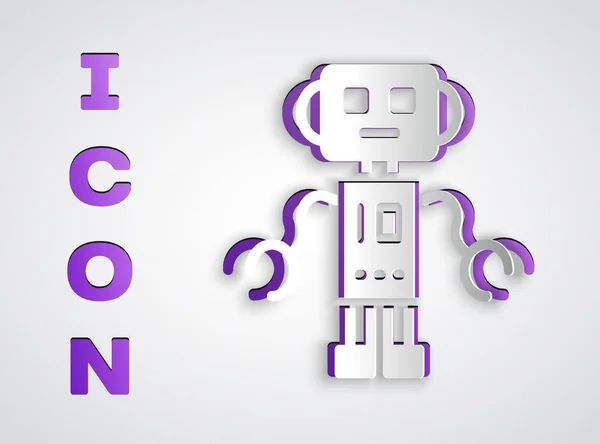 Corte Papel Robot Juguete Icono Aislado Sobre Fondo Gris Estilo — Vector de stock