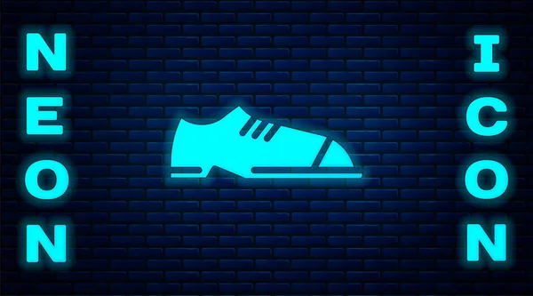 Gloeiende Neon Mannen Schoenen Pictogram Geïsoleerd Baksteen Muur Achtergrond Vector — Stockvector