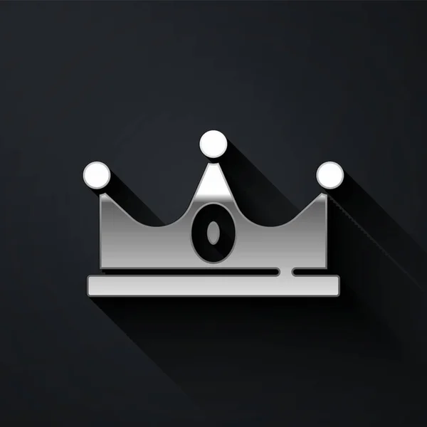 Silber King Krone Symbol Isoliert Auf Schwarzem Hintergrund Langer Schatten — Stockvektor