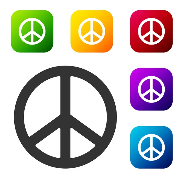 Black Peace Icon Isolated White Background Hippie Symbol Peace Set — Stock Vector