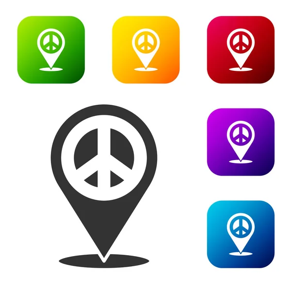 Black Location Peace Icon Isolated White Background Hippie Symbol Peace — Stock Vector
