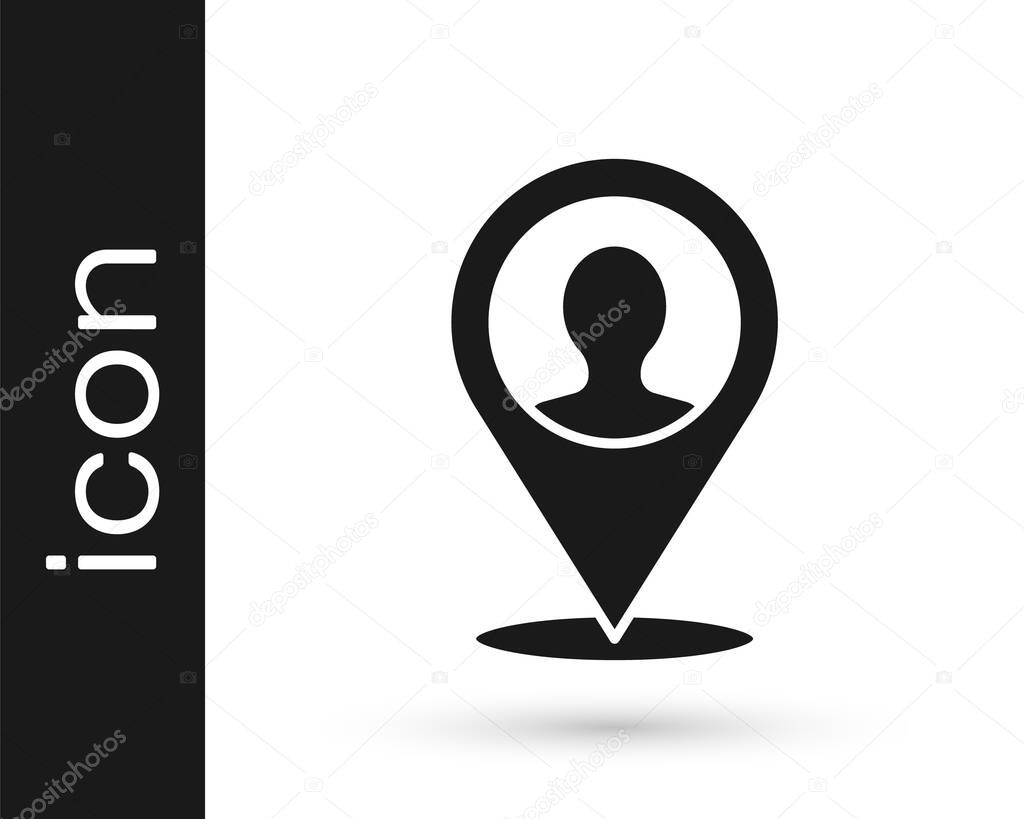 Grey Map marker with a silhouette of a person icon isolated on white background. GPS location symbol.  Vector.