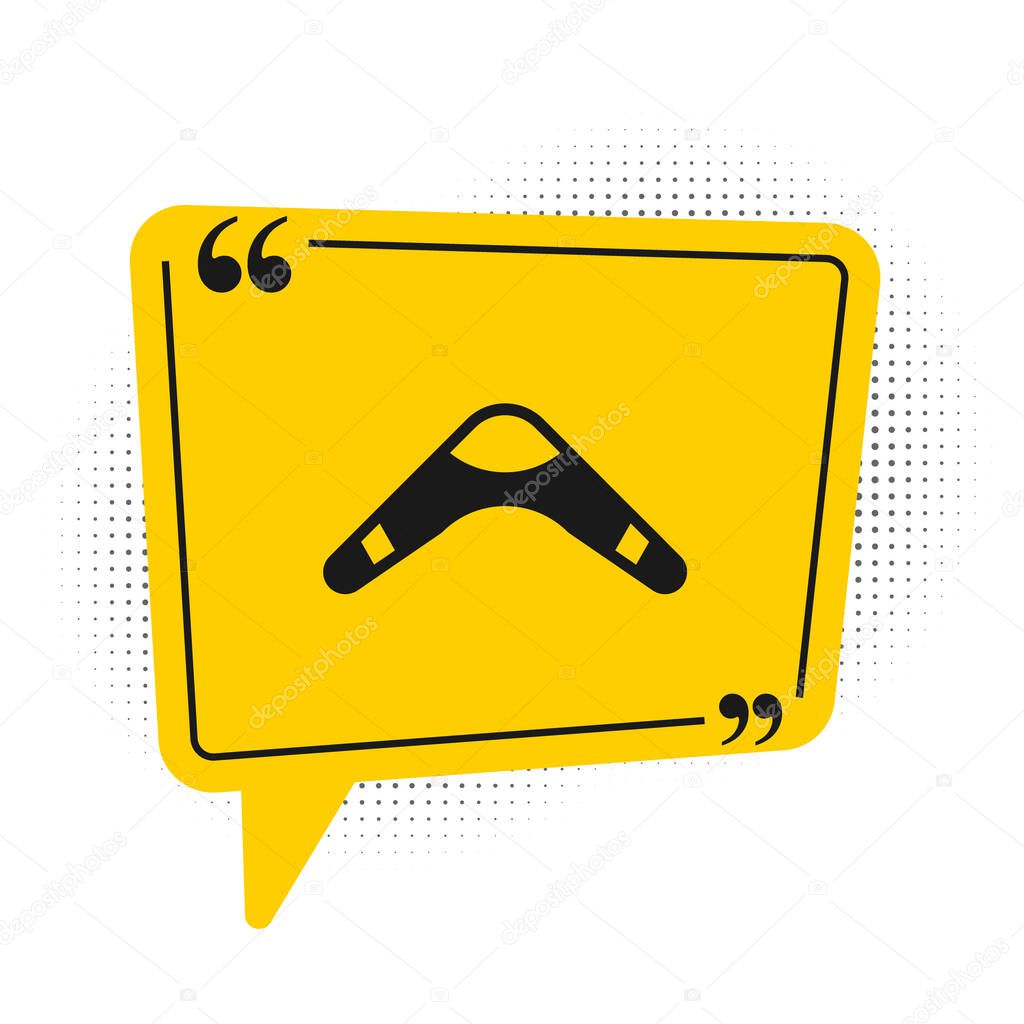 Black Boomerang icon isolated on white background. Yellow speech bubble symbol. Vector.