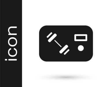 Siyah fitness kulübü, beyaz arka planda izole edilmiş spor salonu kartı ikonu. Vektör.