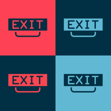 Pop Art Fire çıkış simgesi renk arkaplanında izole edildi. Acil durum ikonunu ateşle. Vektör.