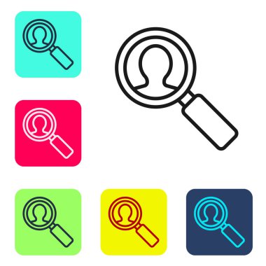 Siyah çizgi tıbbi analiz ikonu beyaz arkaplanda izole edildi. İlaç yardımı için. Eczane ilaç sembolü. Renkli kare düğmelerle simgeleri ayarla. Vektör İllüstrasyonu.