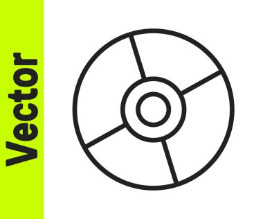 Beyaz arkaplanda siyah çizgi CD veya DVD disk simgesi izole edildi. Küçük disk işareti. Vektör İllüstrasyonu.