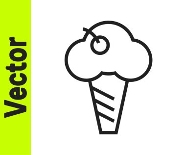 Beyaz arka planda izole edilmiş waffle külahlı siyah çizgi dondurma. Güzel sembol. Vektör.