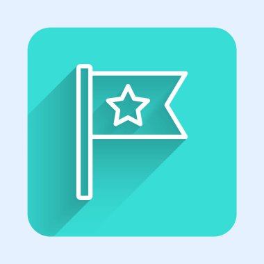 Beyaz çizgi Amerikan bayrağı uzun gölgeli izole edilmiş. ABD bayrağı. Amerika Birleşik Devletleri. Yeşil kare düğmesi. Vektör.