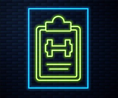 Parlayan neon hattı spor eğitim programı ya da duvarda izole edilmiş fitness planı ikonu. Vektör.