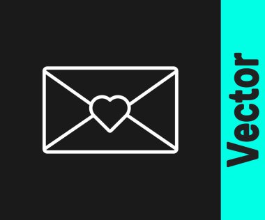 Sevgililer Günü kalp ikonlu beyaz çizgi siyah arka planda izole edildi. Mesaj aşkım. Aşk ve romantizm mektubu. Vektör.