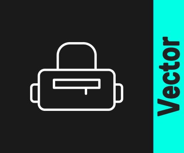 Beyaz çizgi spor çantası simgesi siyah arkaplanda izole edildi. Vektör.