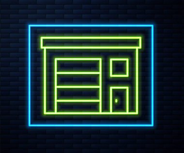Parlayan neon hattı. İtfaiye binası ikonu. Duvarın arkasında izole edilmiş. İtfaiye binası. Vektör.