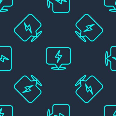 Yeşil çizgi Şimşek simgesi mavi arka planda izole edilmiş pürüzsüz desen. Flaş ikonu. Flaş ikonunu yükle. Gök gürültüsü. Yıldırım çarpması. Vektör.