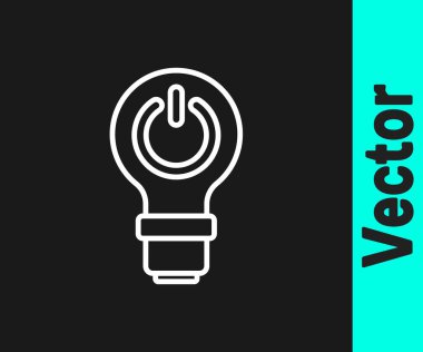 Siyah zemin üzerinde ışık simgesi olan beyaz çizgi lambası. Lamba ışığı. Fikir sembolü. Vektör.