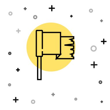 Beyaz arkaplanda siyah çizgi korsan bayrağı simgesi izole edildi. Rastgele dinamik şekiller. Vektör.