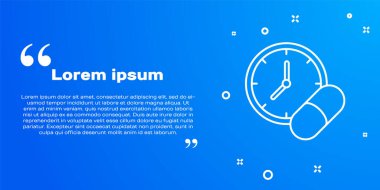 Mavi arka planda beyaz çizgi ilaç veya tablet ikonu var. Kapsül hapı ve uyuşturucu işareti. Eczane tasarımı. Vektör.