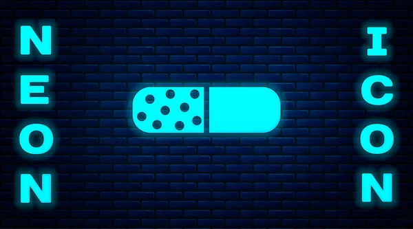 Brillante Complesso Vitaminico Neon Pillola Capsula Icona Isolata Sfondo Muro — Vettoriale Stock