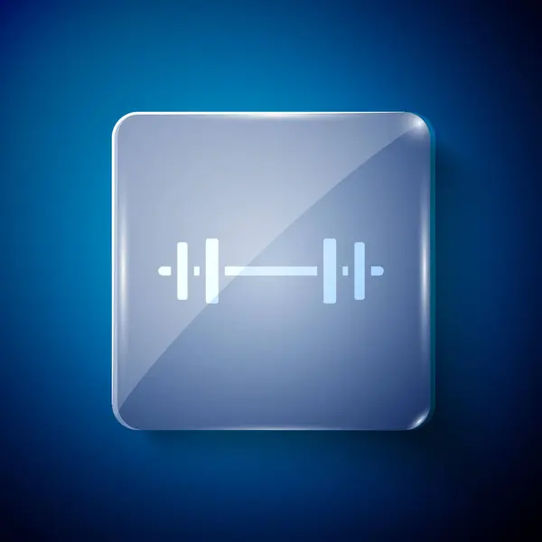 White Barbell Icon Isolated Blue Background Muscle Lifting Icon Fitness — Stock Vector