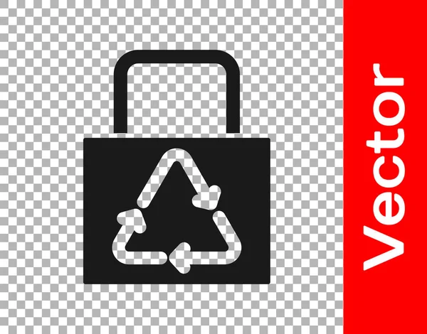 黑纸购物袋与回收图标隔离在透明的背景 带有回收符号的袋子 — 图库矢量图片