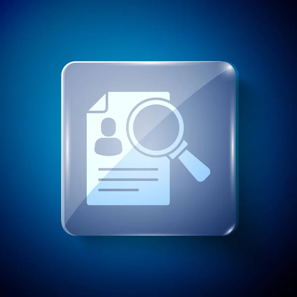 White Document Paper Analysis Magnifying Glass Icon Isolated Blue Background — Stock Vector