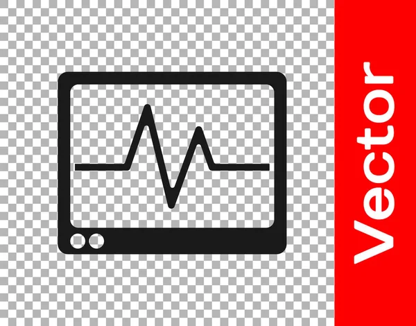 Black Computer Monitor Cardiogram Icon Isolated Transparent Background Monitoring Icon — Stock Vector