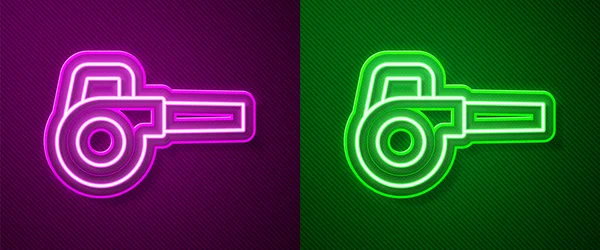 Ragyogó Neon Vonal Levél Kerti Fúvó Ikon Elszigetelt Lila Zöld — Stock Vector