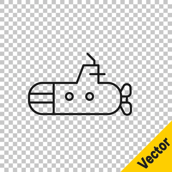 Black Line Submarine Icon Isolated Transparent Background Military Ship Vector — Stock Vector