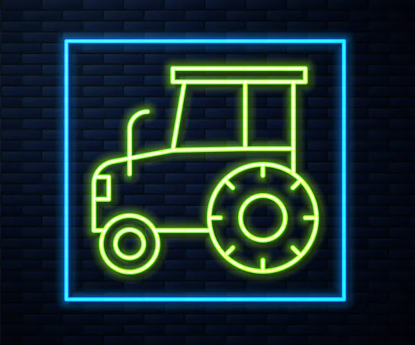 Leuchtende Leuchtschrift Traktor Symbol Isoliert Auf Backsteinwand Hintergrund Vektor — Stockvektor