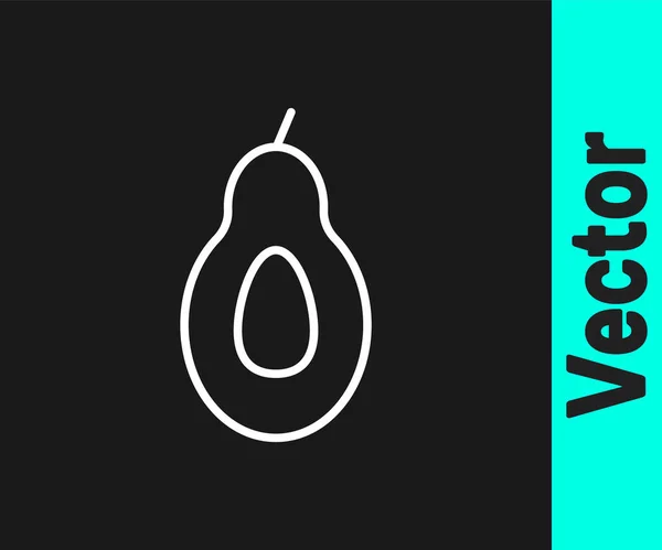 Witte Lijn Avocado Fruit Pictogram Geïsoleerd Zwarte Achtergrond Vector — Stockvector