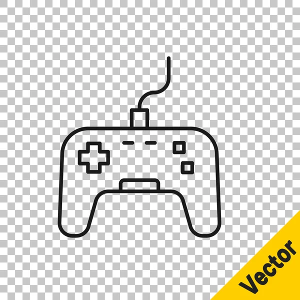 Black Line Gamepad Icon Isolated Transparent Background Game Controller Vector — Stock Vector
