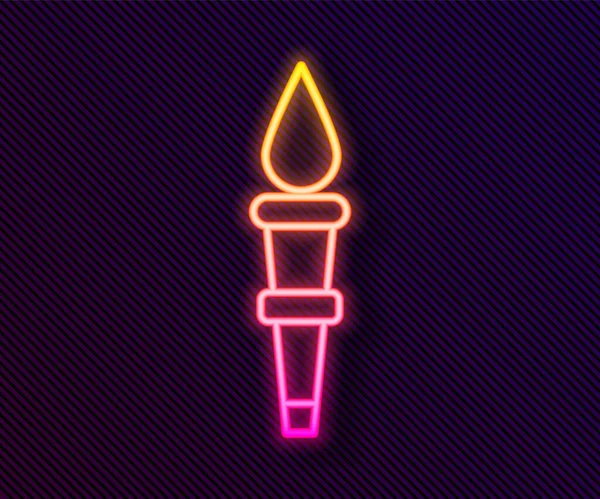 Gloeiende Neon Lijn Torch Vlam Pictogram Geïsoleerd Zwarte Achtergrond Symbool — Stockvector