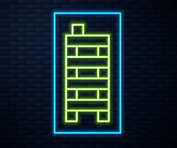 Linea Neon Incandescente Icona Pezzi Mahjong Isolato Sfondo Muro Mattoni — Vettoriale Stock