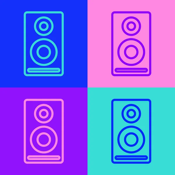 Pop Art Line Ikona Reproduktoru Stereo Izolované Barevném Pozadí Reproduktory — Stockový vektor