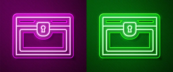 Glödande Neon Linje Antikvitet Skattkista Ikon Isolerad Lila Och Grön — Stock vektor