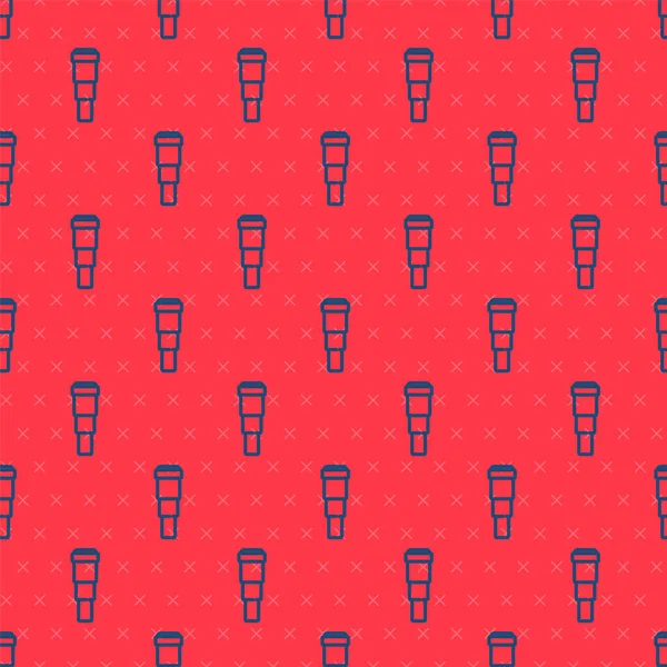 Mavi çizgi Spyglass teleskop mercek simgesi kırmızı arkaplanda izole edilmiş kusursuz desen. Denizci dürbünü. Vektör.