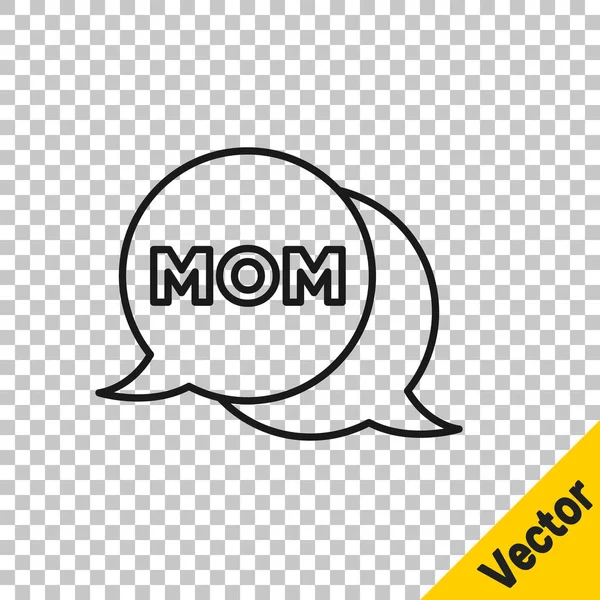 Black Line Speech Bubble Mom Icon Isolated Transparent Background Happy — Stock Vector