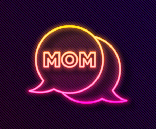 Glowing Neon Line Speech Bubble Mom Icon Isolated Black Background - Stok Vektor