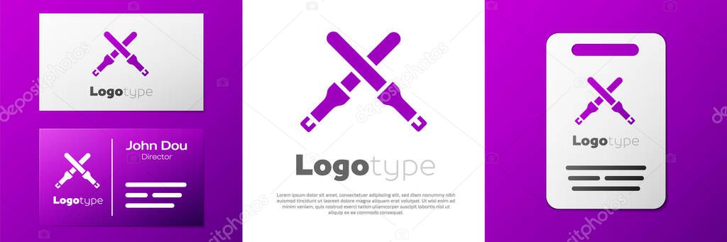 Logotype Marshalling wands for the aircraft icon isolated on white background. Marshaller communicated with pilot before and after flight. Logo design template element. Vector.