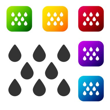 Siyah Su bırakma simgesi beyaz arkaplanda izole edildi. Renkli kare düğmelerle simgeleri ayarla. Vektör.