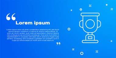 Beyaz çizgi ödüllü kupa ikonu mavi arkaplanda izole edilmiş. Galibiyet ödülü sembolü. Şampiyonluk ya da yarışma kupası. Spor başarısı işareti. Vektör.