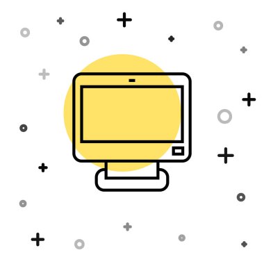 Siyah çizgi bilgisayar ekranı ekranı simgesi beyaz arkaplanda izole edildi. Elektronik cihaz. Ön manzara. Rastgele dinamik şekiller. Vektör.