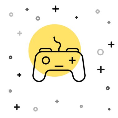 Siyah çizgi Gamepad simgesi beyaz arkaplanda izole edildi. Oyun kontrolörü. Rastgele dinamik şekiller. Vektör.