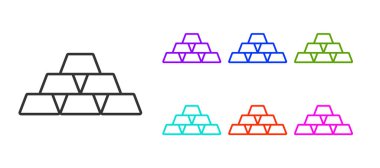 Siyah çizgi altın çubuk simgesi beyaz arkaplanda izole edildi. Bankacılık işi konsepti. Simgeleri renklendirin. Vektör.